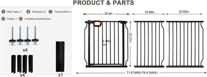 Baby Gates Extra Wide for Doorways 90.6-95.2 Inch Extra Wide Pressure Mounted Baby Dog Gate for the House Indoor Large Openning Metal Safety Gate No Drilling with Walk-Through Door,Black