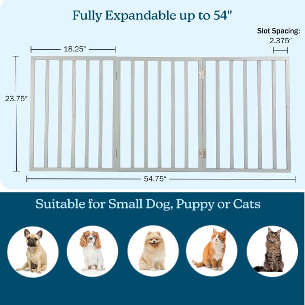 Pet Gate - 3-Panel Indoor Foldable Dog Fence for Stairs, Hallways, or Doorways - 55x24-Inch Retractable Freestanding Dog Gates by PETMAKER (White)