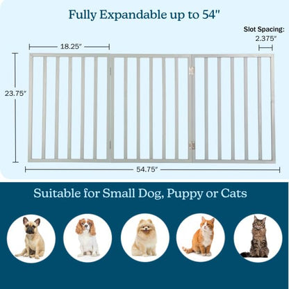 Pet Gate - 3-Panel Indoor Foldable Dog Fence for Stairs, Hallways, or Doorways - 55x24-Inch Retractable Freestanding Dog Gates by PETMAKER (White)