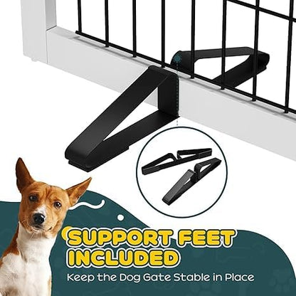 Freestanding Dog Gates Indoor, 3-Panel Pet Gates with 2 Metal Stands and 360° Hinge, 24" H Foldable Dog Gate for Stairs, Doorway, Kitchen, Expands Up to 55" Fully Assembled - Black Walnut
