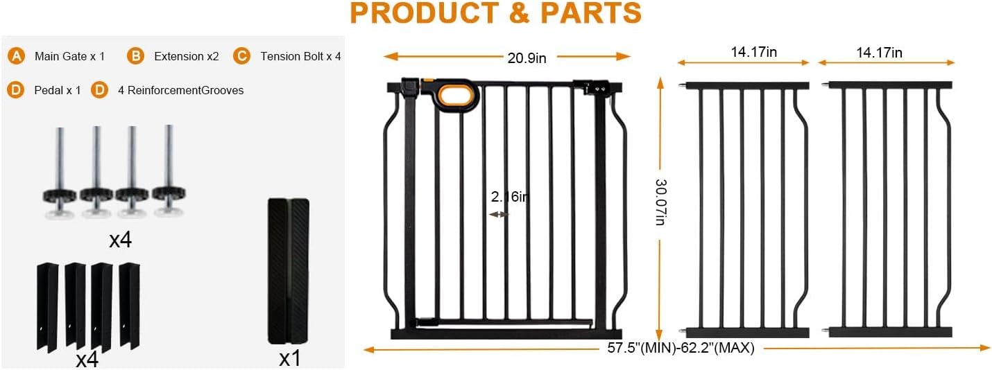 Baby Gates Extra Wide for Large Opennings with Door Pressure Mounted 90.6-95.2 Inch Extra Wide Baby Gate Dog gate for Doorways Indoor Metal Gate No Drilling with Walk-Through Door,White