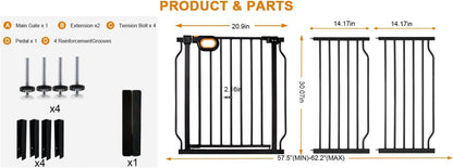 Baby Gates Extra Wide for Large Opennings with Door Pressure Mounted 90.6-95.2 Inch Extra Wide Baby Gate Dog gate for Doorways Indoor Metal Gate No Drilling with Walk-Through Door,White
