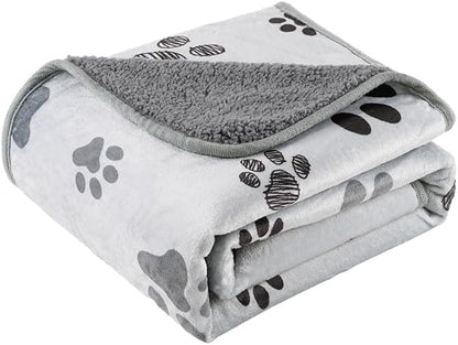 Waterproof Dog Blankets Pet Blanket 50"x60", Soft Fluffy Sofa Car Bed Protector, Reversible Sherpa Fleece Dog Blanket for Large Dogs (Dark Grey-Paws)