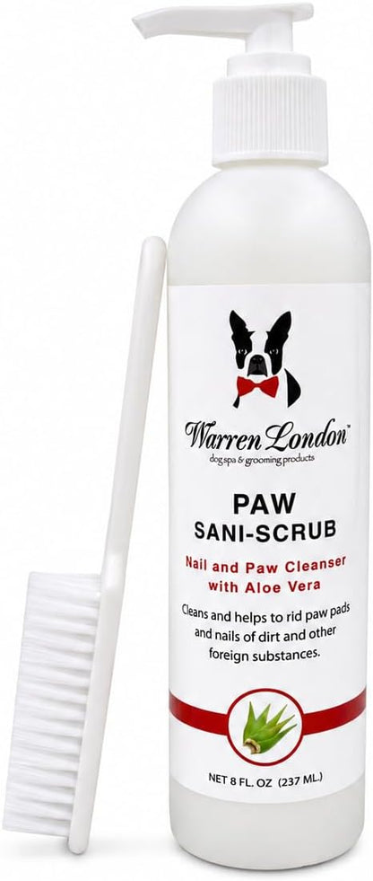 Warren London Paw Scrub – Deep Cleaning Paw & Nail Cleanser with Aloe Vera – Removes Dirt & Grime – Includes Scrub Brush – Made in USA - 8 oz