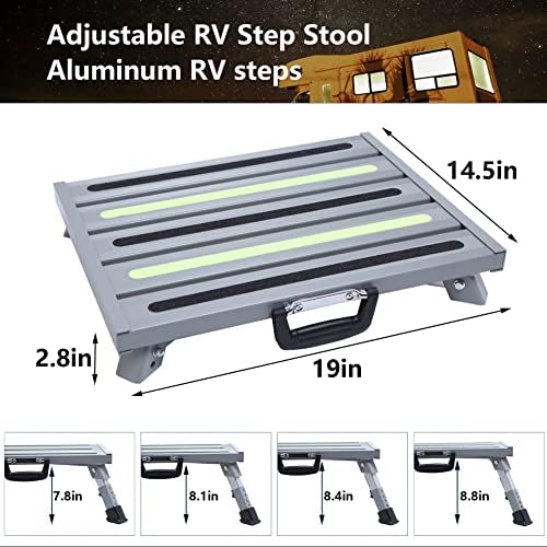 Aluminum RV Steps, 4-Level Adjustable Folding Step Stool with Non-Slip Rubber Feet, Non-Slip Fluorescent Strip Platform Rv Accessories, Supports Up to 1000 lbs - Black
