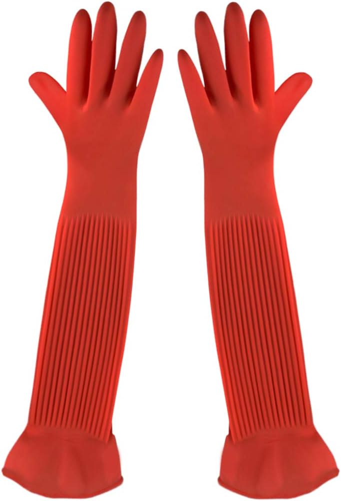 SunGrow 22" Long Rubber Gloves for Dog and Cat Bath, Grooming, Aquarium Water Changes - Keep Hands and Arms Dry with Comfortable, Waterproof, Non-Slip Household Gloves