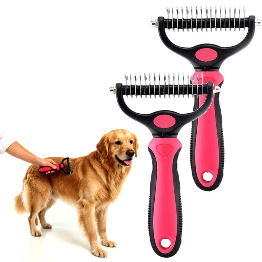 Deshedding Brush for Dogs and Cats: Undercoat Rake Pet Brush for Long Hair - Dematting Comb Removes Tangles Knots and Loose Fur, Grooming Tool for Thick Coats (blue, L)
