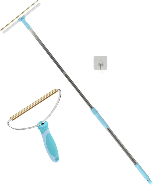 Carpet Rake for Pet Hair Removal, 55" Long Handle Carpet Pet Hair Removal Carpet Scraper Dog Cat Hair Remover for Sofa Couch Car Rug 2-Pcs Set Pet Hair Carpet Rake (Grey)
