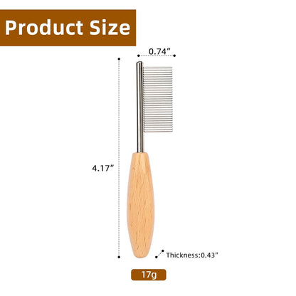 HOP Small Dog Comb with Wooden Handle Dog Eyes&Face Metal Comb Pet Fine Tooth Flea Comb Pet Grooming Tool for Dogs Cats Rabbits Guinea Pigs Gentle Remove Loose Hair Tangles Dirt Fleas