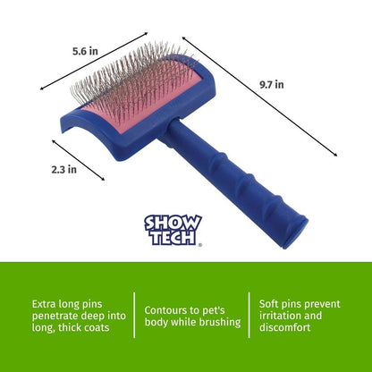Show Tech Tuffer Than Tangles Slicker Brush for Dog Grooming with Long, Soft Pins, Medium Size, Perfect for Doodle Breeds, Angled Pins for Dematting, Remove Undercoat, Comfort Grip Handle