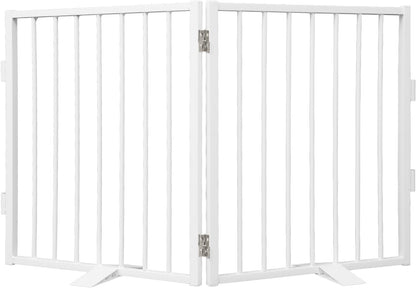Snagle Paw Full Metal Freestanding Dog Gate,Indoor Dog Gate with Floor Protect Support Feet, 40x24 Inches Foldable Dogs Barrier for Stairs, Hallways and Doorways (24'' H 2 Panel, White