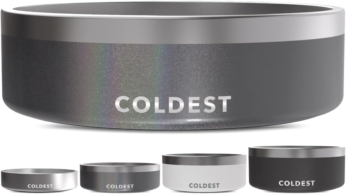 Coldest Dog Bowl - Anti Rust Metal, Non Slip, 3 Layers Insulated Stainless Steel Dog Bowls - Spill Proof & Heavy Duty - Water Bowl for Dogs, Cats & Pets, Dish Washer Safe (21 oz, Stealth Black)