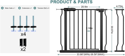 Extra Wide Baby Gate Tension Indoor Safety Gates Black Metal Large Pressure Mounted Pet Gate Walk Through Long Safety Dog Gate for The House Doorways Stairs (62.2"-66.93"/158-170CM, Black)