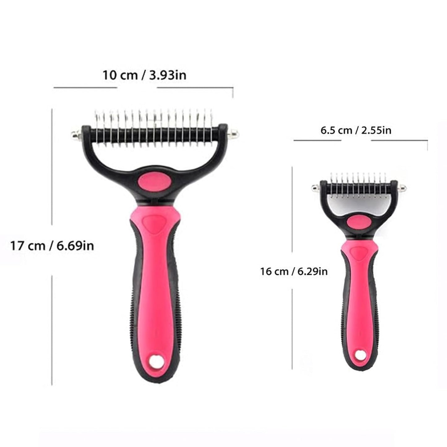Sakerplus Dog Brush Tool Dog Brush for Shedding, Dual-Sided 9/17 Teeth Deshedding Dogs Brushes, Undercoat Rake for Dogs and Cat Brush (2, Pink, Large+Small)