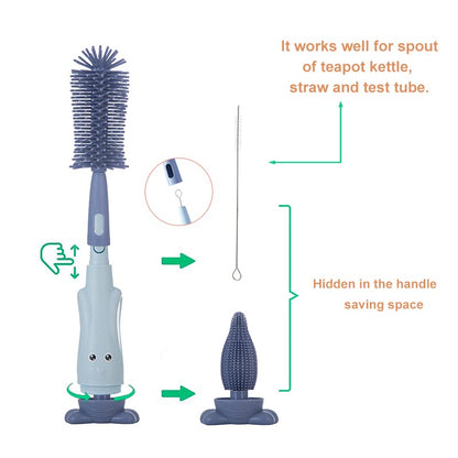Chemimoso Cup Cleaning Brush, Silicone Baby Bottle Brush with Stand, Large Handle Water Bottle Brush Cleaner Set, with a Tiny Cup Lid Gap Cleaning Brushes Kit, Pawprint, Pink