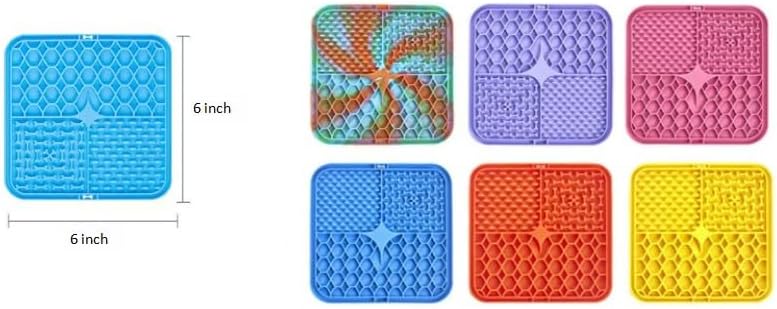 2 Pack Anti-Slip Licking Mat, Pet Food Mat Waterproof Puppy Feeding Mat, Slow Feeder Dog/Cat Bowl, Cat Licking Mat to Relieve Anxiety with Raised Edges (Pink+Purple)（6"×6"）