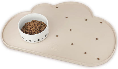 Ptlom Silicone Pet Placemat for Dogs and Cats, Non-Slip Waterproof Dog Feeding Bowl Mats for Food and Water, Small Medium Large Pet Puppy Tray Mat Prevent Residues from Spilling onto The Floor, Beige