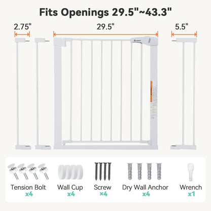 COMOMY 29.5-43.3" Safety Baby Gate Extra Wide, Auto Close Dog Gate for House Doorways Stairs, Pressure Mounted Easy Walk Through Pet Gate Child Gate, Includes 2.75" and 8.25" Extension, Black