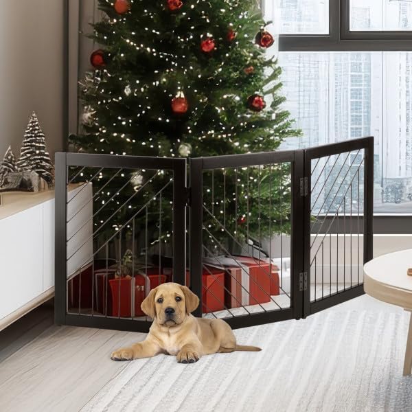 Pet Gate - 3-Panel Indoor Folding Dog Gate for Stairs or Doorways - 54x24-Inch Freestanding Pet Fence for Cats and Dogs by PETMAKER (Black)