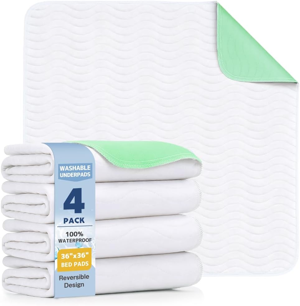 Washable Underpads 36"x36"(4 Pack)– Dual-Sided & Ultra-Thick, Heavy Duty Waterproof Nursing Pads Incontinence Bed Pads, Reusable Washable Pee Pads for Dogs, Diaper Changing & Adults Pads