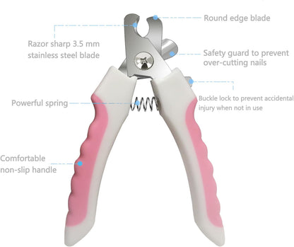 Pet Nail Clippers and Trimmers Set Safety Guard to Avoid Over Cutting Razor Sharp Blades Grooming Tool for All Small Large Dog Cat Red