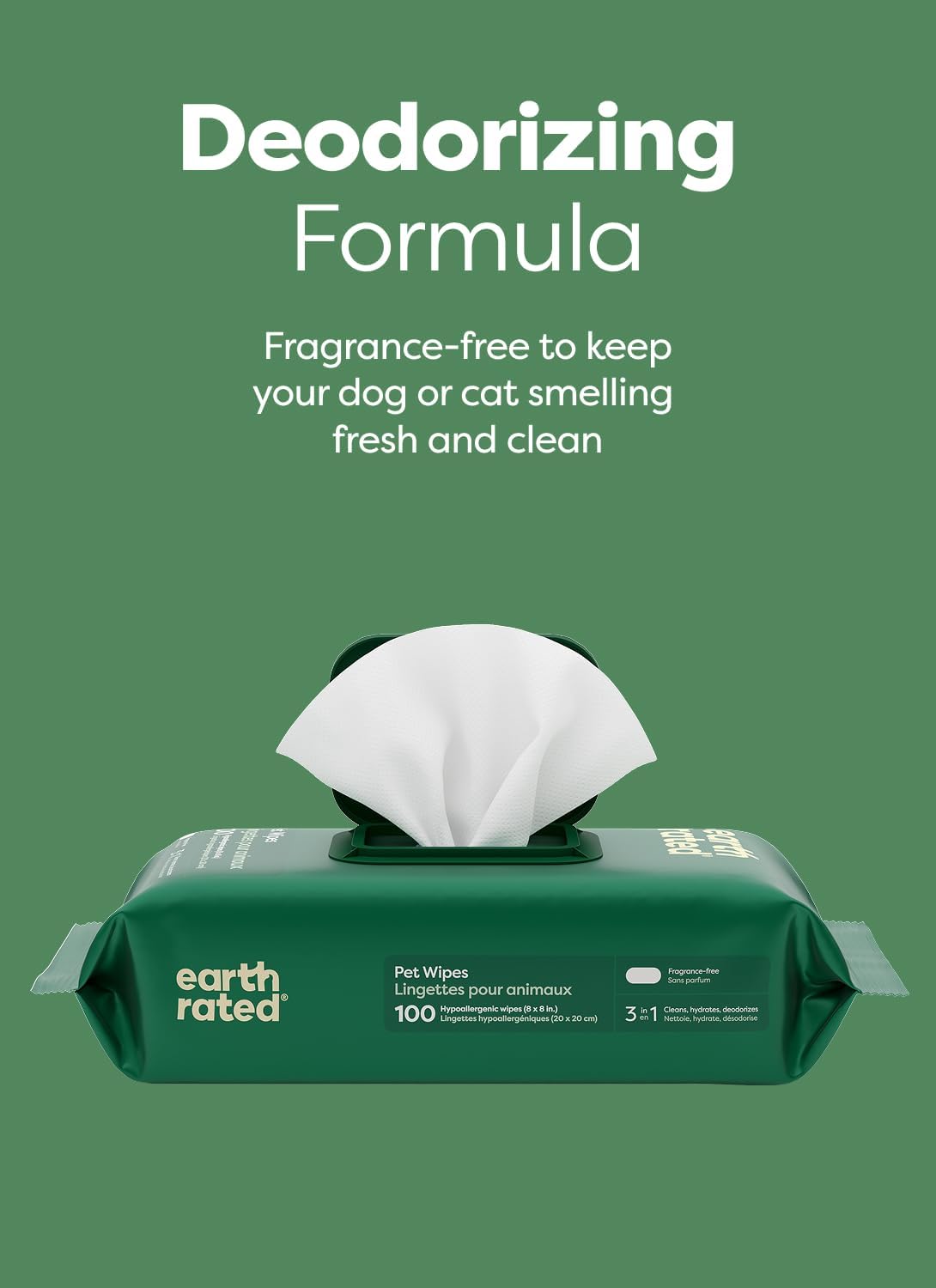 Earth Rated Dog Wipes, Hypoallergenic, Cleaning and Hydrating, for Grooming Paws, Body and Butt, Lavender Scented, 400 Count