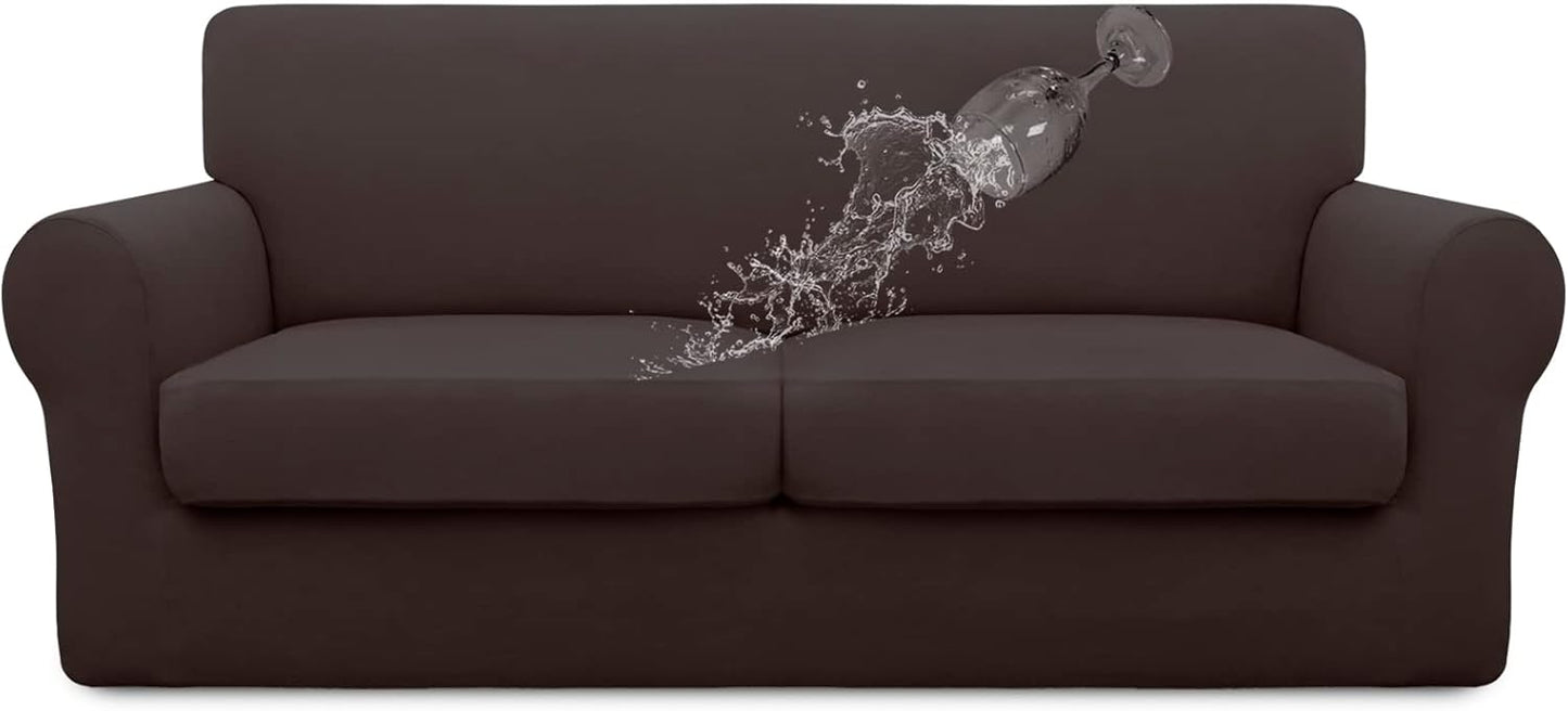 Easy-Going 100% Dual Waterproof 4 Pieces Stretch Soft Couch Cover for Dogs, Sofa Slipcover for 3 Separate Cushion Couch Leakproof Furniture Protector for Kids, Pets Dark Gray