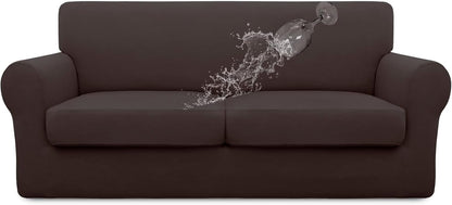 Easy-Going 100% Dual Waterproof 4 Pieces Stretch Soft Couch Cover for Dogs, Sofa Slipcover for 3 Separate Cushion Couch Leakproof Furniture Protector for Kids, Pets Dark Gray