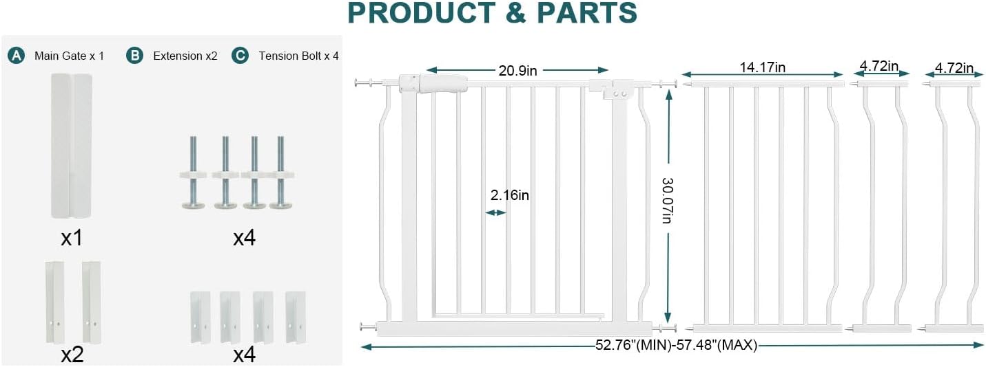 Extra Wide Baby Gate Tension Indoor Safety Gates Black Metal Large Pressure Mounted Pet Gate Walk Through Long Safety Dog Gate for The House Doorways Stairs (62.2"-66.93"/158-170CM, Black)