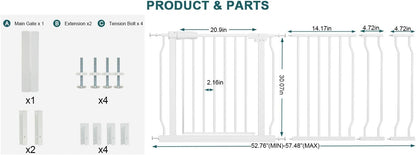 Extra Wide Baby Gate Tension Indoor Safety Gates Black Metal Large Pressure Mounted Pet Gate Walk Through Long Safety Dog Gate for The House Doorways Stairs (62.2"-66.93"/158-170CM, Black)
