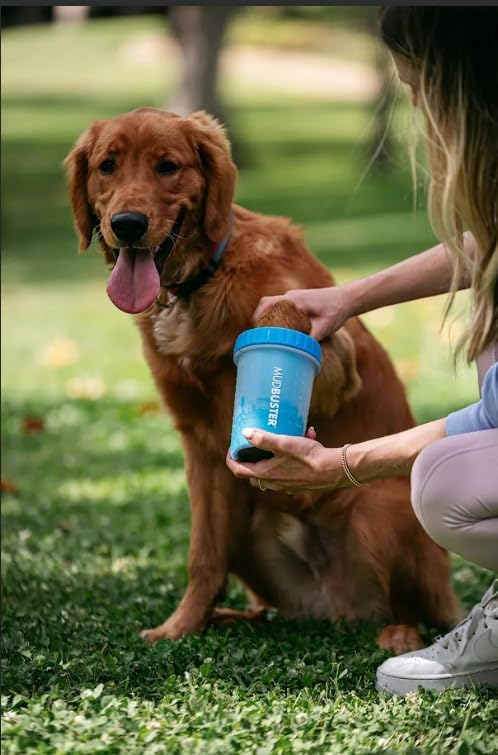 Dexas MudBuster Medium Dog Paw Cleaner in Fuchsia - Fits 1.5"-2.5" Wide Paws, Portable Paw Washer for Muddy Paws, Dog Paw Cleaning Cup with Gentle Silicone Bristles, Quick Clean Pet Paw Washer