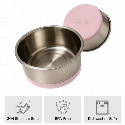 GORILLA GRIP Dog Bowls, Food Grade 304 Stainless Steel, Holds 2 Cups Each (16 fl oz) Food and Water Bowl for Feeding Dogs and Cats, Dishwasher Safe, Rust Resistant, BPA Free Rubber Base Set of 2 Black