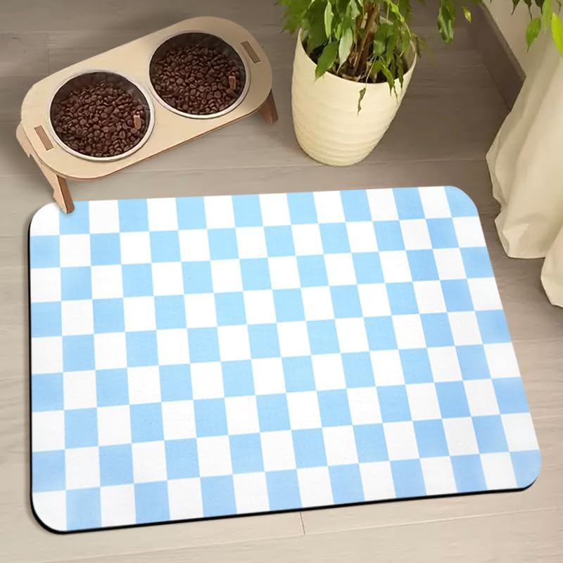 Dog Food Mats for Floors Waterproof, Pet Water Bowl Mats Pet Feeding Absorbent Placemats Plaid 12 * 20 inch