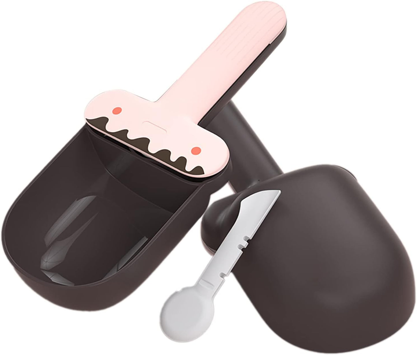 Pet Food Spoon, Cute Ice Cream Shape Dog Food Scoop with Sealing Clip Pet Food Can Spoon Food Grade ABS for Dogs Cats (Green Coffee)