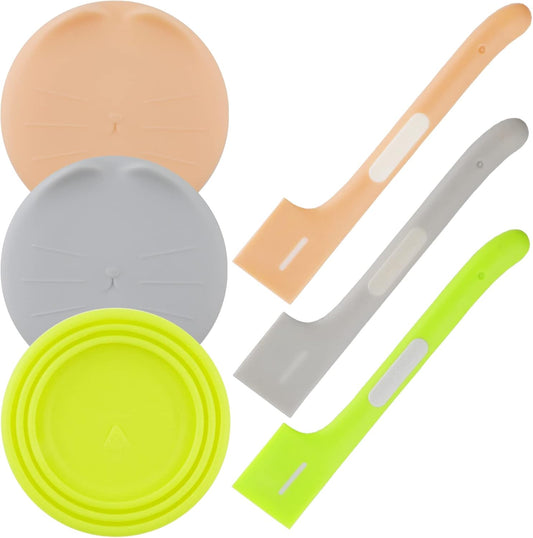 KALAMANDA 6 PCS Pet Food Can Cover Lids with Mixing Spoon for Dogs and Cats, Universal Silicone Can Lids for Dog and Cat Food, Canned Mixing Spoon for Wet Food