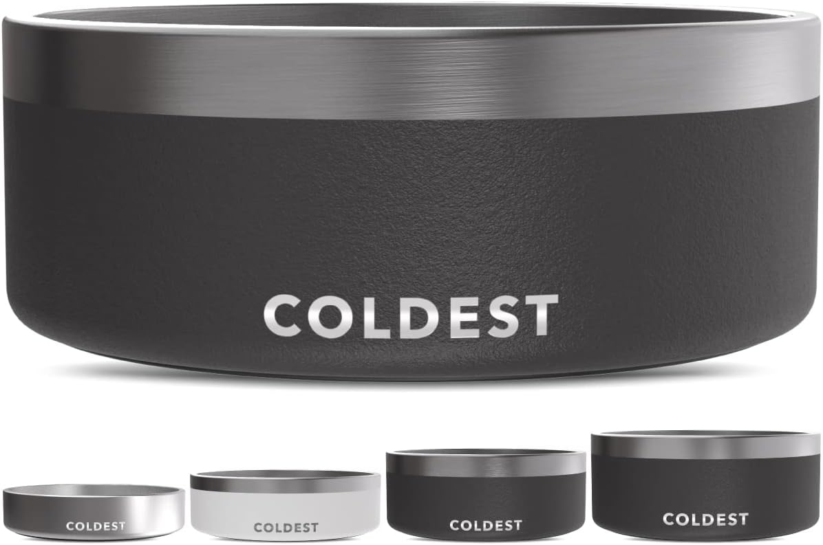 Coldest Dog Bowl - Anti Rust Metal, Non Slip, 3 Layers Insulated Stainless Steel Dog Bowls - Spill Proof & Heavy Duty - Water Bowl for Dogs, Cats & Pets, Dish Washer Safe (21 oz, Stealth Black)
