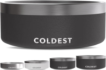 Coldest Dog Bowl - Anti Rust Metal, Non Slip, 3 Layers Insulated Stainless Steel Dog Bowls - Spill Proof & Heavy Duty - Water Bowl for Dogs, Cats & Pets, Dish Washer Safe (21 oz, Stealth Black)