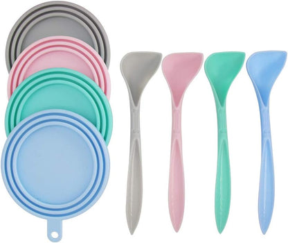 4 Pack Can Covers and Pet Spoons Set, Universal Silicone Lids for Pet Food Cans, 1 Fit 3 Standard Size Dog and Cat Tops Cover (Round)