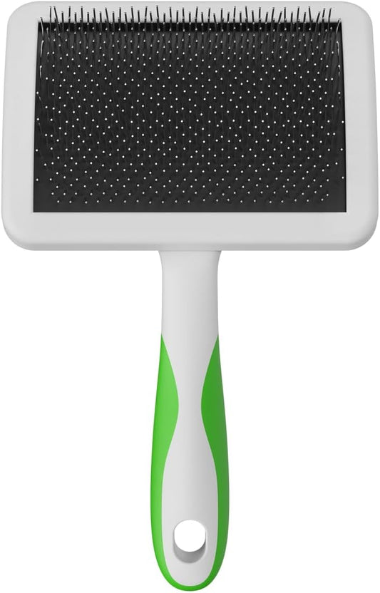 Andis 68540 Self-Cleaning Animal Slicker Brushes with Curved Stainless-Steel Bristles for All Breeds - Reduces Shedding by Up to 90%, Removes Tangles, Dirt & Loose Hair – Large, Green