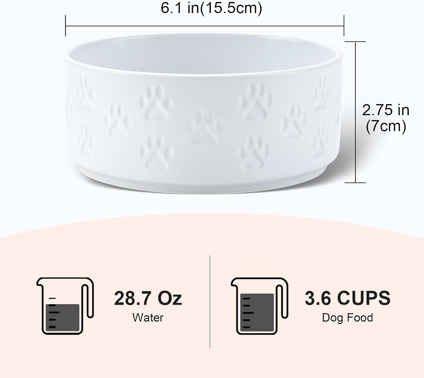 SPUNKYJUNKY Elevated Dog Bowls Ceramic, 6.1'' Dogs and Cat Food Water Bowls Raised with Non-Slip Bamboo Stand for Medium Sized Breed Microwave Dishwasher Safe - 28.7 OZ,Beige