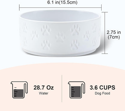 SPUNKYJUNKY Elevated Dog Bowls Ceramic, 6.1'' Dogs and Cat Food Water Bowls Raised with Non-Slip Bamboo Stand for Medium Sized Breed Microwave Dishwasher Safe - 28.7 OZ,Beige