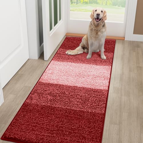 Smiry Dog Door Mat for Muddy Paws, Absorbs Moisture and Dirt, Low-Profile Entryway Mat with Non-Slip Backing, Entry Indoor Outdoor Doormat for Inside Floor (30x20 Inches, Grey, Striped)