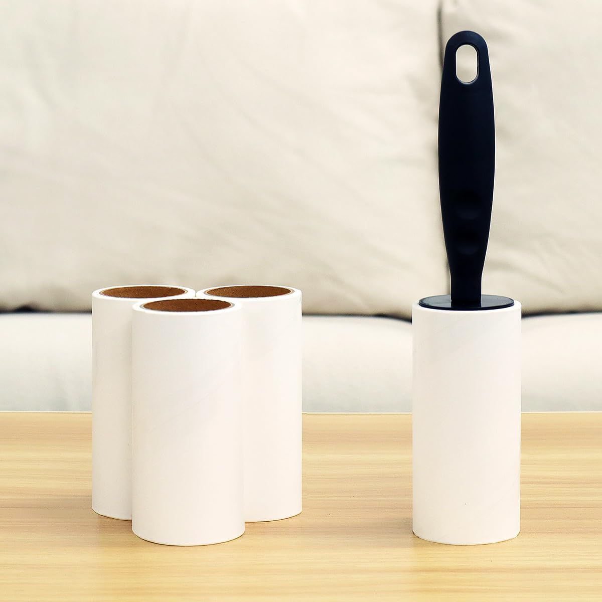 Flat Sticky Lint Roller for Couch Desk Chair Dog/Cat Bed Balliard Table Lint Roller for Pet Hair Lint Remover T Shape Handle with 4 Refill Rolls (Navy Black)
