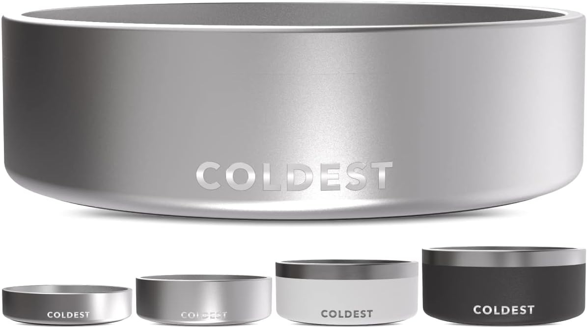Coldest Dog Bowl - Anti Rust Metal, Non Slip, 3 Layers Insulated Stainless Steel Dog Bowls - Spill Proof & Heavy Duty - Water Bowl for Dogs, Cats & Pets, Dish Washer Safe (21 oz, Stealth Black)