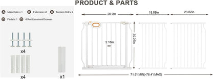 Baby Gates Extra Wide for Doorways 90.6-95.2 Inch Extra Wide Pressure Mounted Baby Dog Gate for the House Indoor Large Openning Metal Safety Gate No Drilling with Walk-Through Door,Black