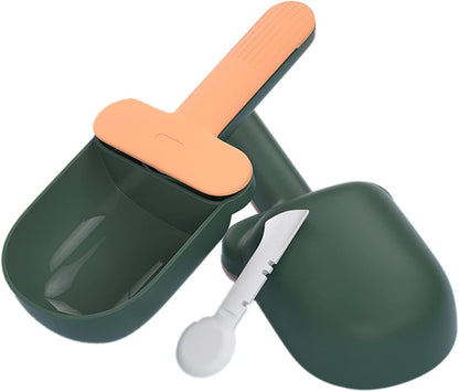 Pet Food Spoon, Cute Ice Cream Shape Dog Food Scoop with Sealing Clip Pet Food Can Spoon Food Grade ABS for Dogs Cats (Green Coffee)