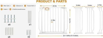 Baby Gates Extra Wide for Large Opennings with Door Pressure Mounted 90.6-95.2 Inch Extra Wide Baby Gate Dog gate for Doorways Indoor Metal Gate No Drilling with Walk-Through Door,White