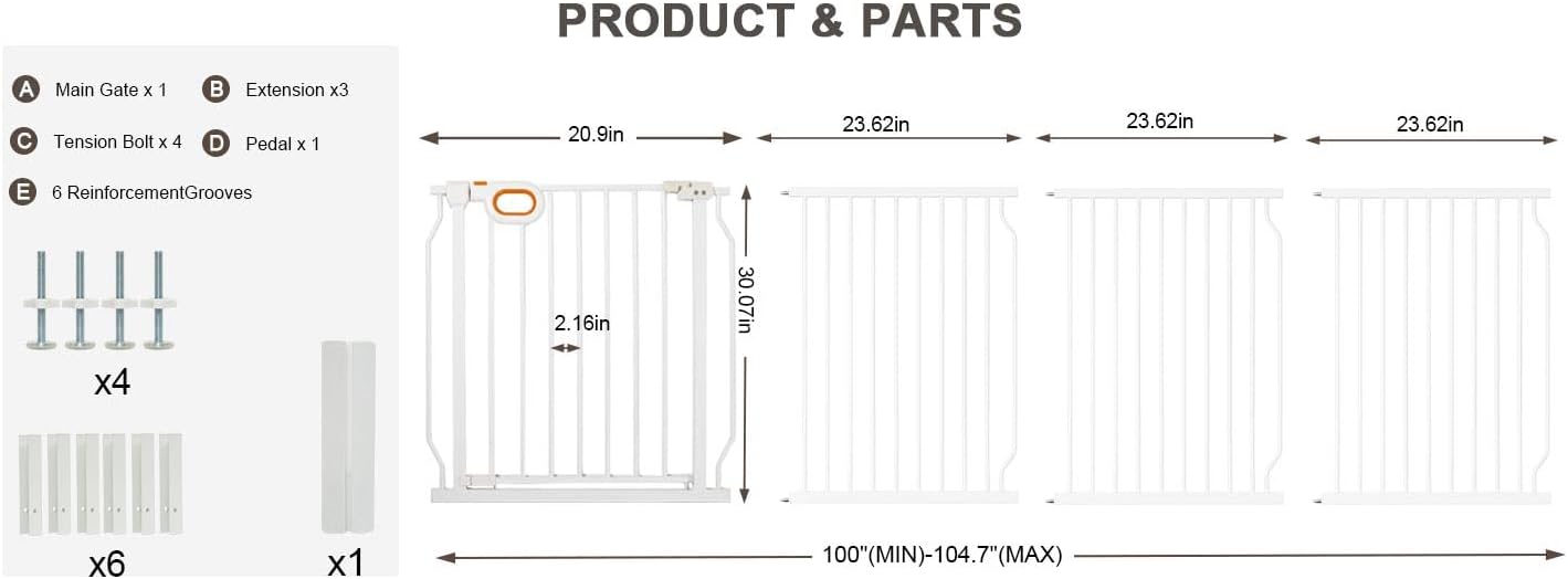 Baby Gates Extra Wide for Doorways 90.6-95.2 Inch Extra Wide Pressure Mounted Baby Dog Gate for the House Indoor Large Openning Metal Safety Gate No Drilling with Walk-Through Door,Black