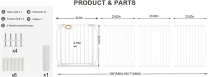 Baby Gates Extra Wide for Doorways 90.6-95.2 Inch Extra Wide Pressure Mounted Baby Dog Gate for the House Indoor Large Openning Metal Safety Gate No Drilling with Walk-Through Door,Black