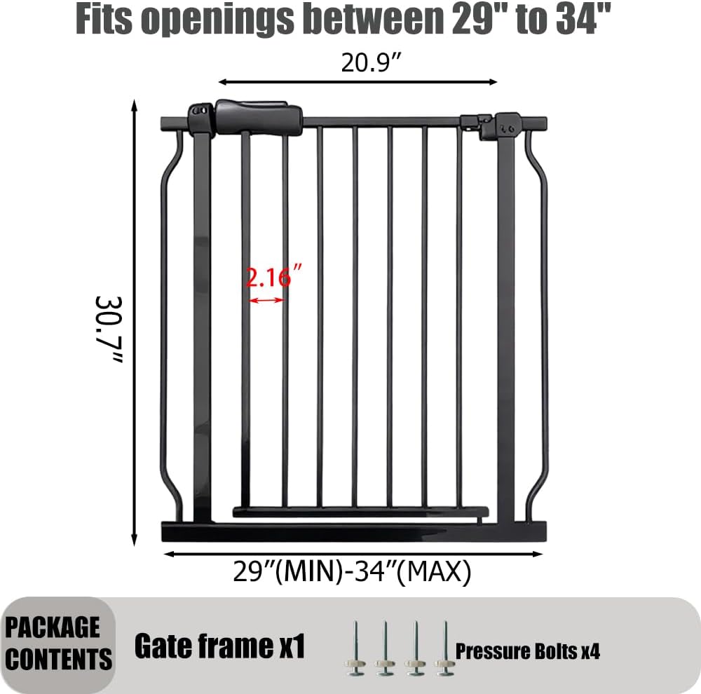 24-29 Inch Narrow Baby Gate, Pressure Mounted No Drilling Dog Gate for Stairs & Doorways, White Metal Safety Gate Indoor for Kids and Pets